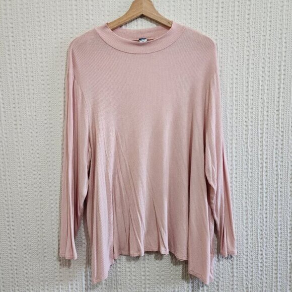 Old Navy Plus Size Luxe Mock Neck Ribbed Light Pink Swing Long Sleeve Top XXL - Picture 2 of 11